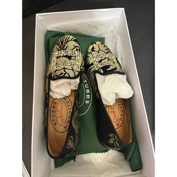 Stubbs and Wootton Palm Beach Limited Edition Black Gold Floral Loafer Size 5 - Picture 3 of 13